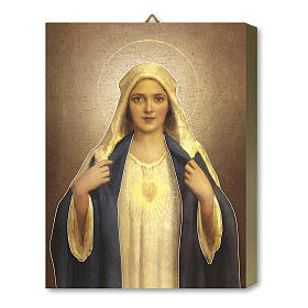Wood board icon with gift box, Immaculate Heart of Mary by Chambers, 25x20 cm
