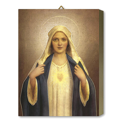 Wood board icon with gift box, Immaculate Heart of Mary by Chambers, 25x20 cm 1