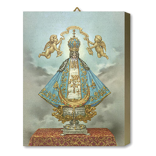 Wood board icon with gift box, Our Lady of San Juan, 25x20 cm 1