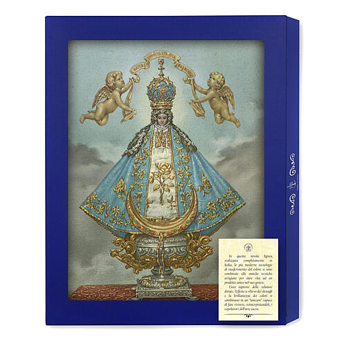 Wood board icon with gift box, Our Lady of San Juan, 25x20 cm 3
