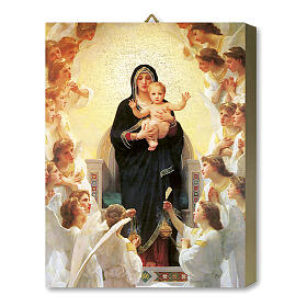 Wood board icon with gift box, Queen of the Angels by Bouguereau, 25x20 cm