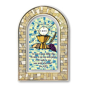 Tridimensional stained glass window, standing plexiglass printing for Holy Communion, 12x8 cm