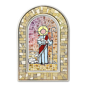 Tridimensional stained glass window, standing plexiglass printing, Jesus the Good Shepherd, 12x8 cm