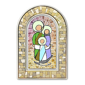 Tridimensional stained glass window, standing plexiglass printing, Holy Family, 12x8 cm