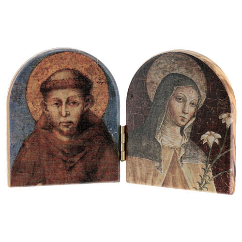 Assisi olivewood diptych 6x10 cm Saint Francis and Saint Clare. 1