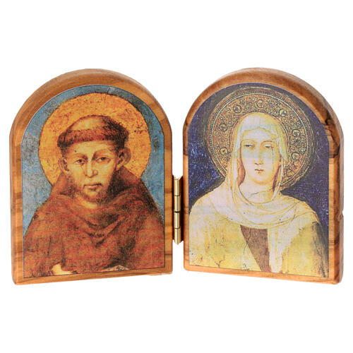 Assisi olivewood diptych 6x10 cm Saint Francis and Saint Clare. 1