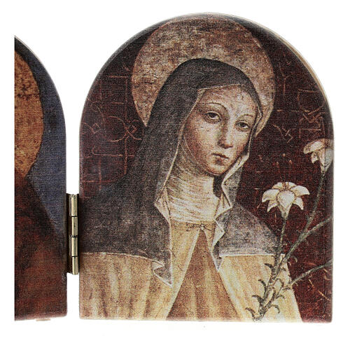 Dyptyk z drewna oliwnego Święty Franciszek z Asyżu i Matka Boska, 11x7cm 3