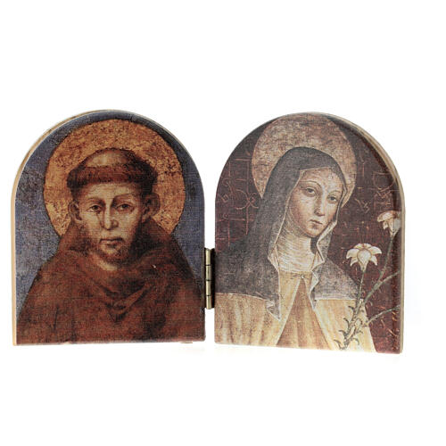 Díptico madeira de Assis 11x7 cm São Francisco e Virgem Maria 1