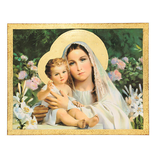 Tableau bois Vierge à l'Enfant Simeone 35x45 cm 1