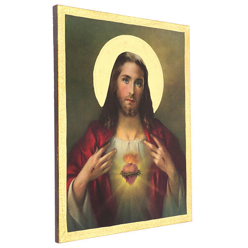Wandbild Heiligstes Herz Jesu – nach A. Simeone – auf Holztafel mit goldfarbener Zierleiste – 45x30 cm 2