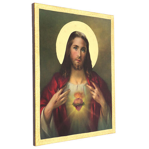Quadro Sacro Cuore di Gesù legno stampato Simeone 45x30 2