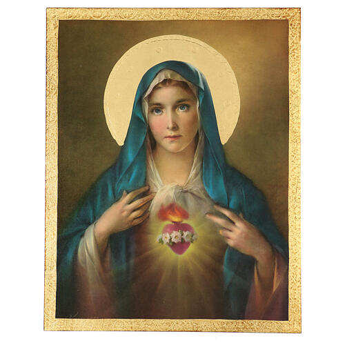 Immaculate Heart of Mary by Simeone, printing on wood, 17x12.5 in 1