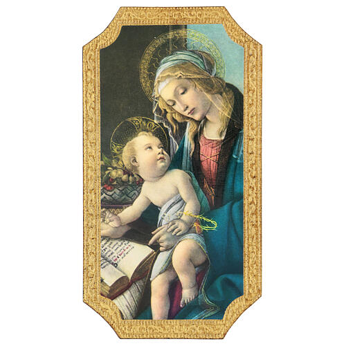 Painting printed on wood of the Madonna of the Book by Botticelli 9x5 in 1