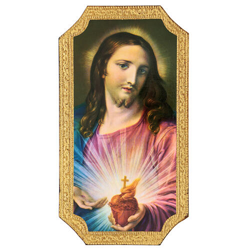 Painting printed on wood of the Sacred Heart of Jesus by Batoni 9x5 in 1