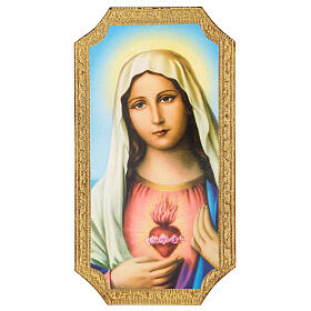 Painting printed on wood of the Immaculate Heart of Mary by Tarantino 9x5 in