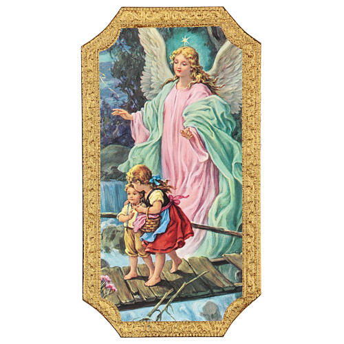 Painting printed on wood of the Guardian Angel 9x5 in 1