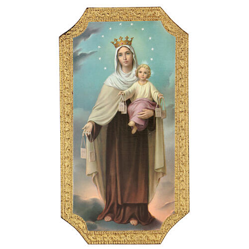 Our Lady of Mt Carmel print on poplar wood 25x10 cm 1