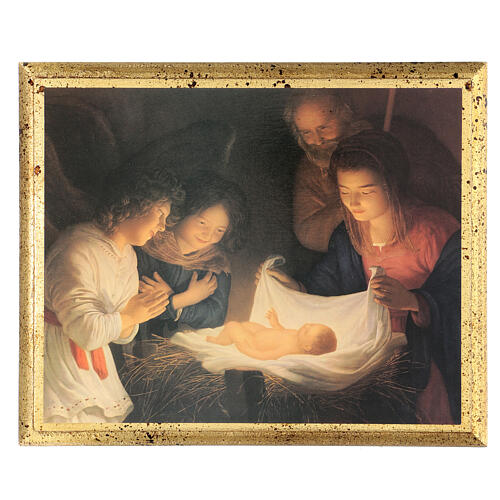 Quadro Natividade de Gerard van Honthorst impressão em madeira 30x25 cm 1