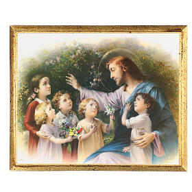 Quadro Jesus entre as crianças impressão em madeira 25x30 cm