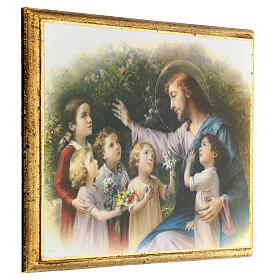 Quadro Jesus entre as crianças impressão em madeira 25x30 cm