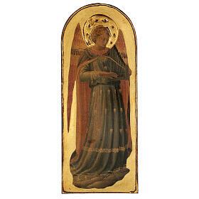Musician angel with barrel-organ by Fra Angelico, printing on poplar wood, 16x6 in