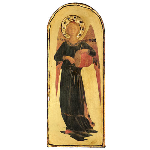 Musician angel with drum by Fra Angelico, printing on poplar wood, 16x6 in 1