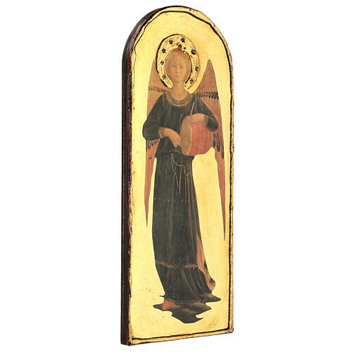 Quadro Anjo Músico com tambor Fra Angelico madeira de choupo 40x15 cm 2