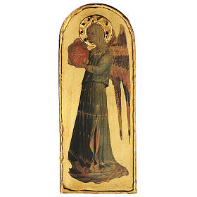 Quadro Anjo Músico com pandeiro Fra Angelico madeira de choupo 40x15 cm