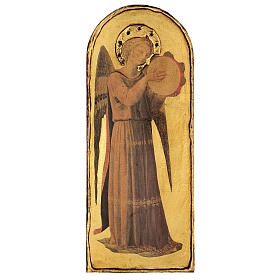 Quadro Angelo con tamburello Beato Angelico su legno 40x15