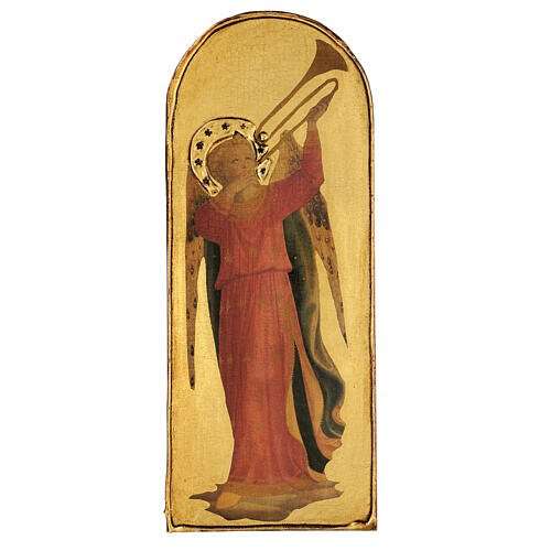 Quadro Anjo Músico com trombeta Fra Angelico madeira de choupo 40x15 cm 1