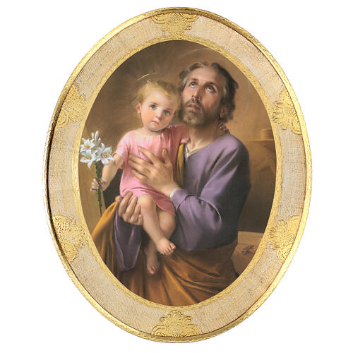 Tableau bois Saint Joseph avec Enfant Jésus 50x40 cm feuille or 1
