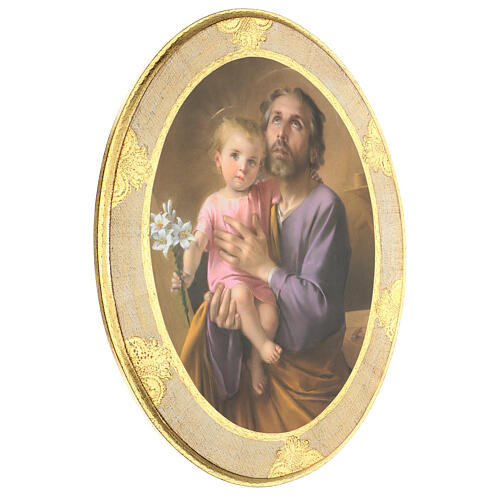 Tableau bois Saint Joseph avec Enfant Jésus 50x40 cm feuille or 2