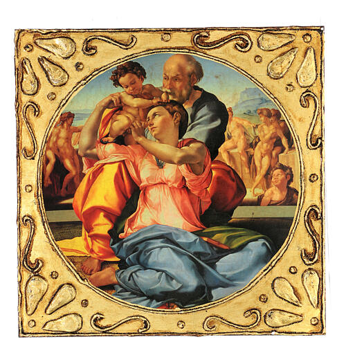Bild auf Holzgrund – Michelangelo, Heilige Familie (Tondo Doni) 32x32 cm 1