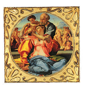 Quadro Michelangelo legno di pioppo Sacra Famiglia 32x32