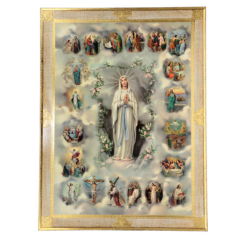 Wood painting, Mysteries of the Rosary, gold leaf, 31x23 in 1