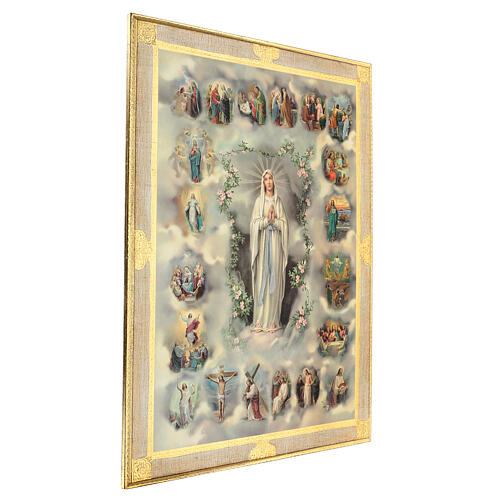 Tableau bois Mystère du Rosaire 80x60 cm feuille or 3