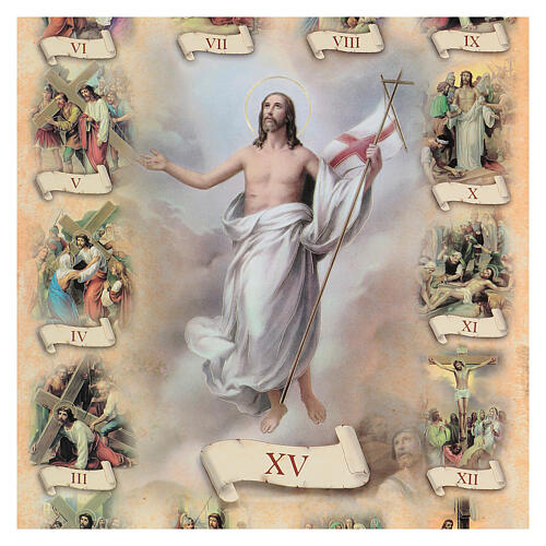 Wandbild Kreuzweg mit Auferstehung – auf Pappelholz mit Blattgold-Optik – 80x60 cm 2