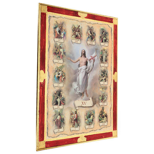 Wandbild Kreuzweg mit Auferstehung – auf Pappelholz mit Blattgold-Optik – 80x60 cm 3
