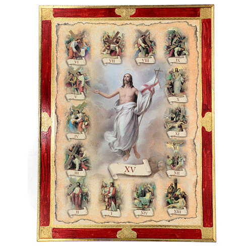 Quadro legno Via Crucis 80x60 foglia oro 1