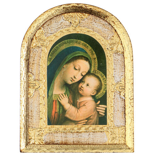 Our Lady of Good Counsel by Sarullo, printing on wood and gold leaf, 6x5 in 1