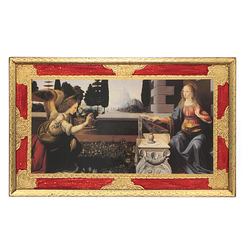 Annunciation by Da Vinci, printing on wood and gold leaf, 8x13 in 1
