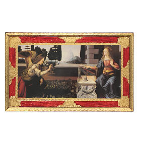 Tableau Annonciation De Vinci bois feuille or 20x30 cm