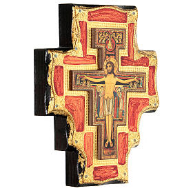 Cruz de São Damião madeira de choupo folha ouro 20x15 cm