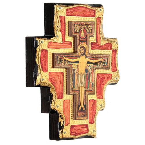 Cruz de São Damião madeira de choupo folha ouro 20x15 cm 2