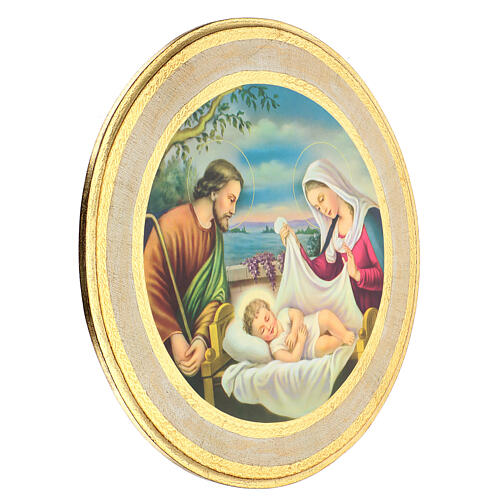 Quadro Sacra Famiglia Natalizia tondo legno di pioppo diametro 55 cm 3