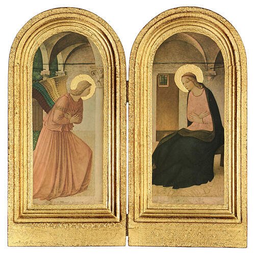 Díptico Anunciação Fra Angelico madeira com moldura 30x15/30 cm 1