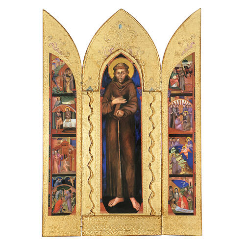 Triptych of Saint Francis, wood, 20x13 in 1