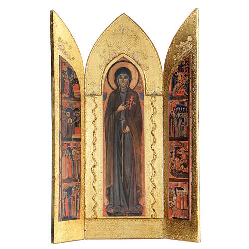 Franciscan triptych with Saint Clare, wood, 20x13 in 3