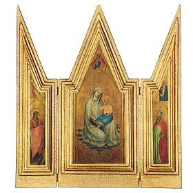 Triptychon Madonna mit Kind und Heiligen aus Holz mit Rahmen, 45x20/40