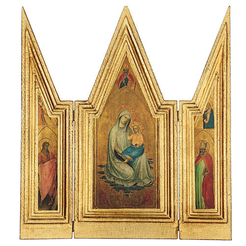 Triptychon Madonna mit Kind und Heiligen aus Holz mit Rahmen, 45x20/40 1